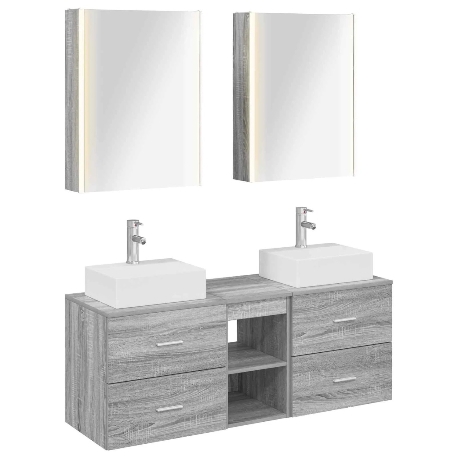 vidaXL Badezimmermöbel-Set 5-Tlg Grau Sonoma Ingenieurholz und Glas 3406812