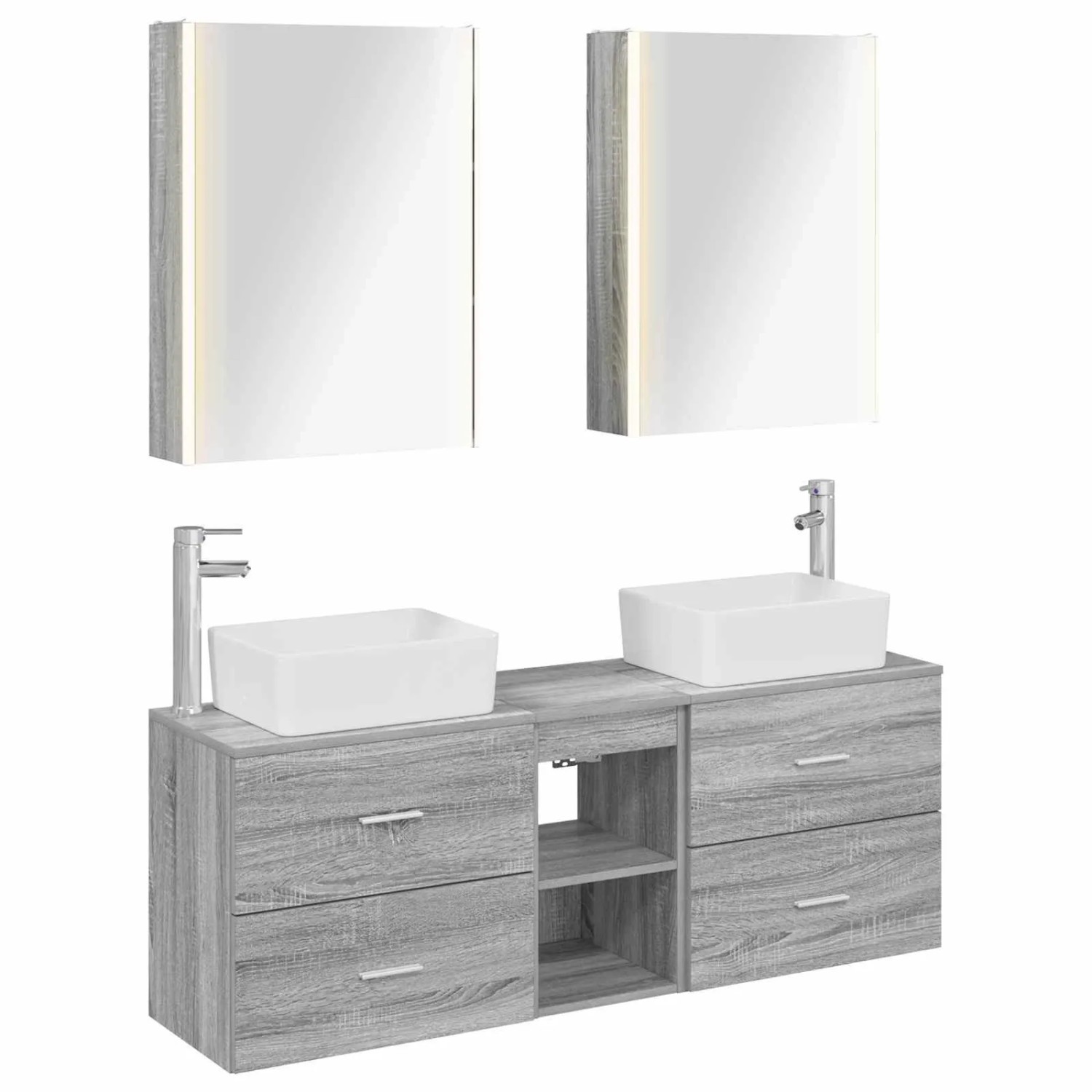 vidaXL Badezimmermöbel-Set 5-Tlg Grau Sonoma Ingenieurholz und Glas 3406852