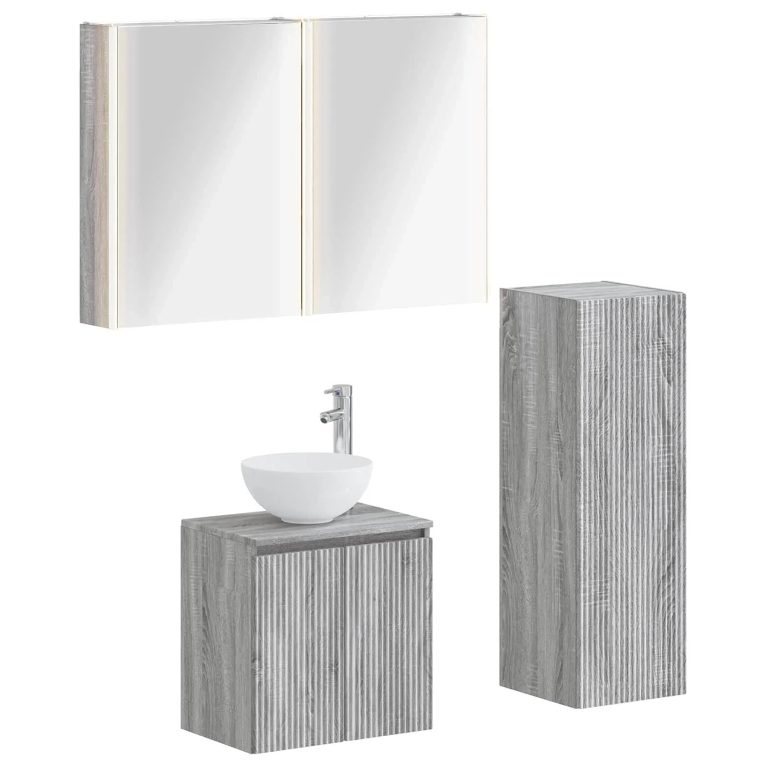 vidaXL Badezimmermöbel-Set 4-Tlg Grau Sonoma Ingenieurholz und Glas 3407428