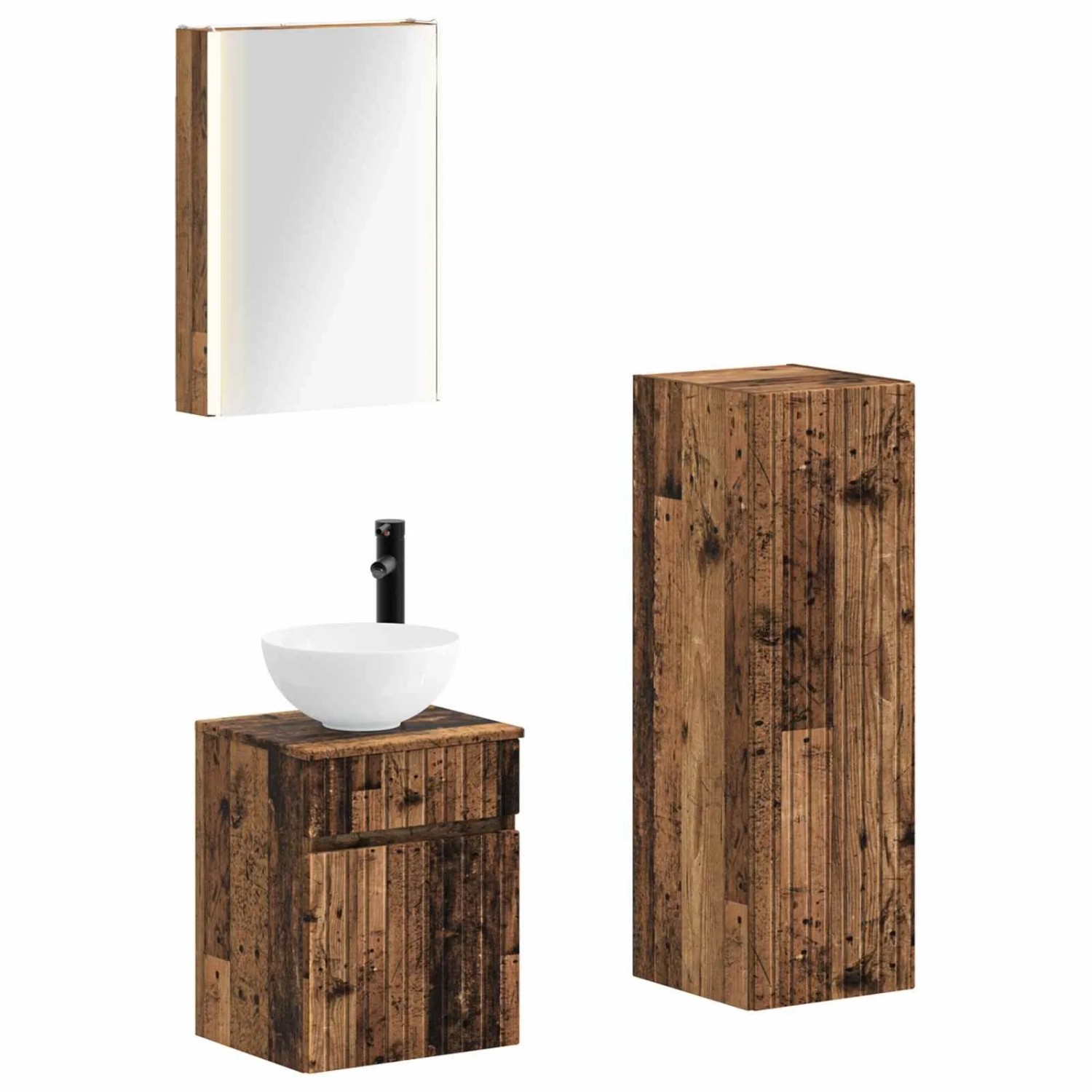 vidaXL Badezimmermöbel-Set 4-Tlg Altholz Ingenieurholz und Glas 3407477