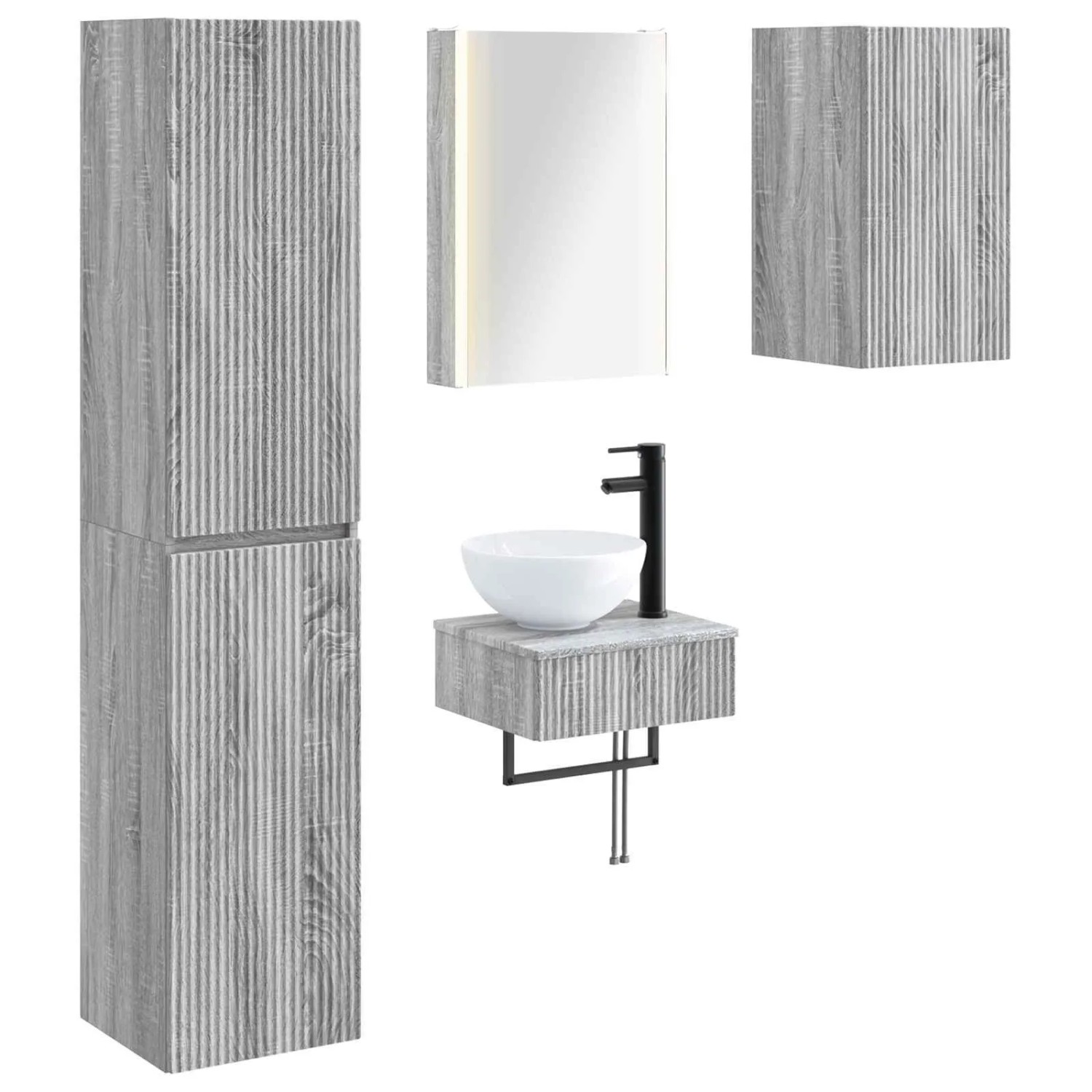 vidaXL Badezimmermöbel-Set 5-Tlg Grau Sonoma Ingenieurholz und Glas 3407260