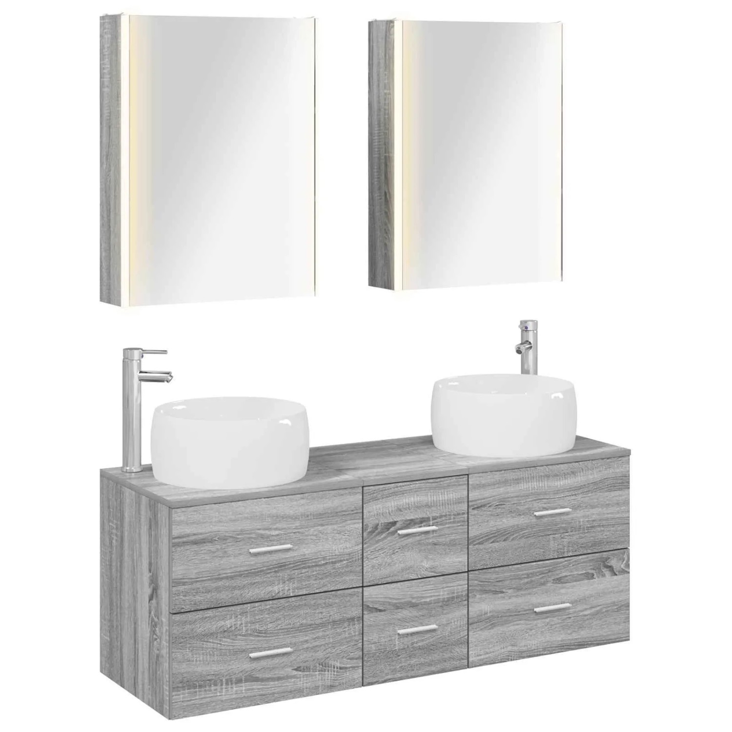 vidaXL Badezimmermöbel-Set 5-Tlg Grau Sonoma Ingenieurholz und Glas 3407052