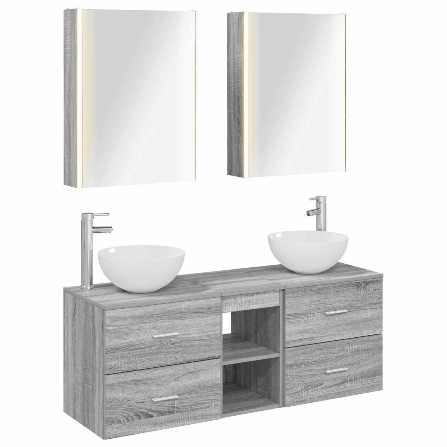 vidaXL Badezimmermöbel-Set 5-Tlg Grau Sonoma Ingenieurholz und Glas 3406732