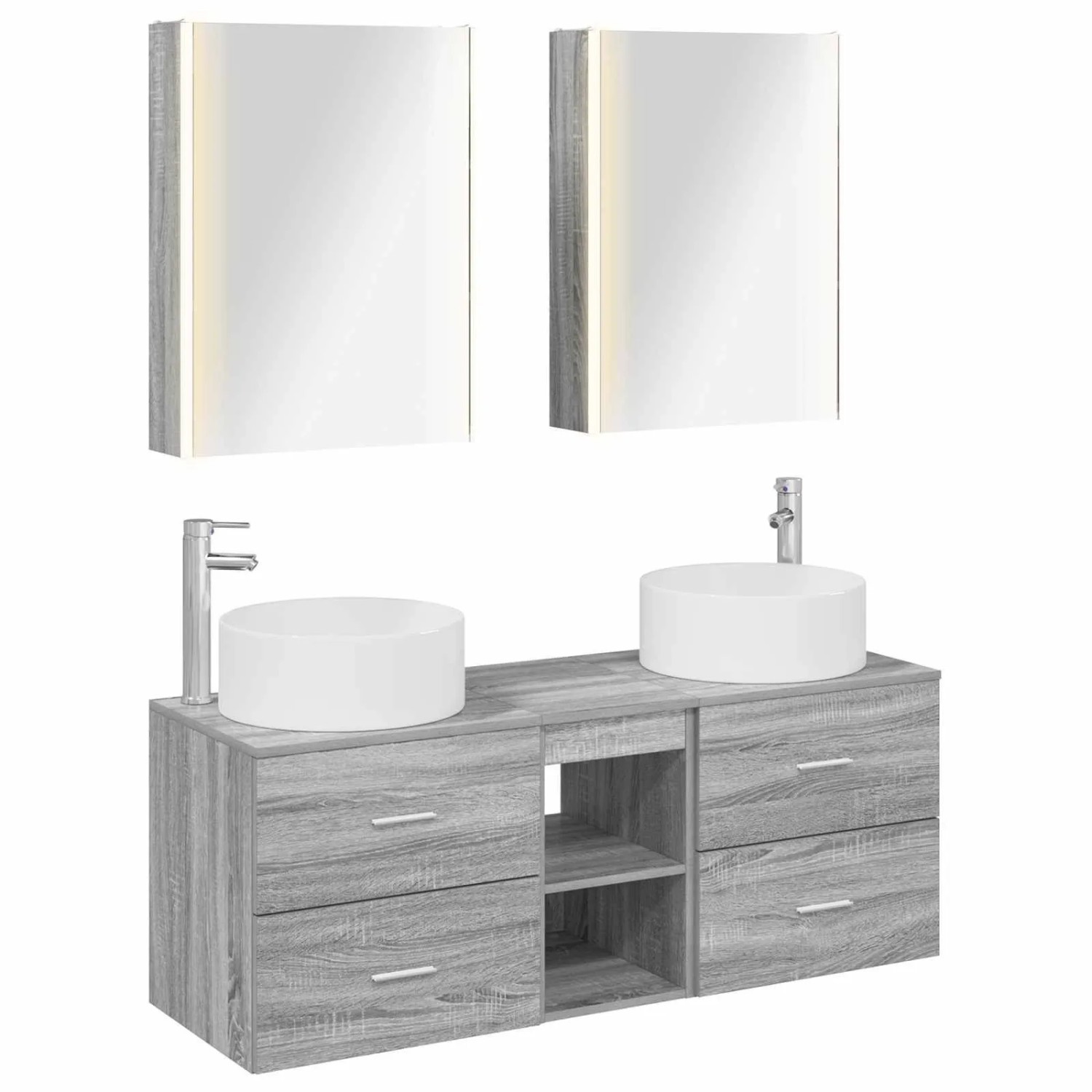 vidaXL Badezimmermöbel-Set 5-Tlg Grau Sonoma Ingenieurholz und Glas 3407092