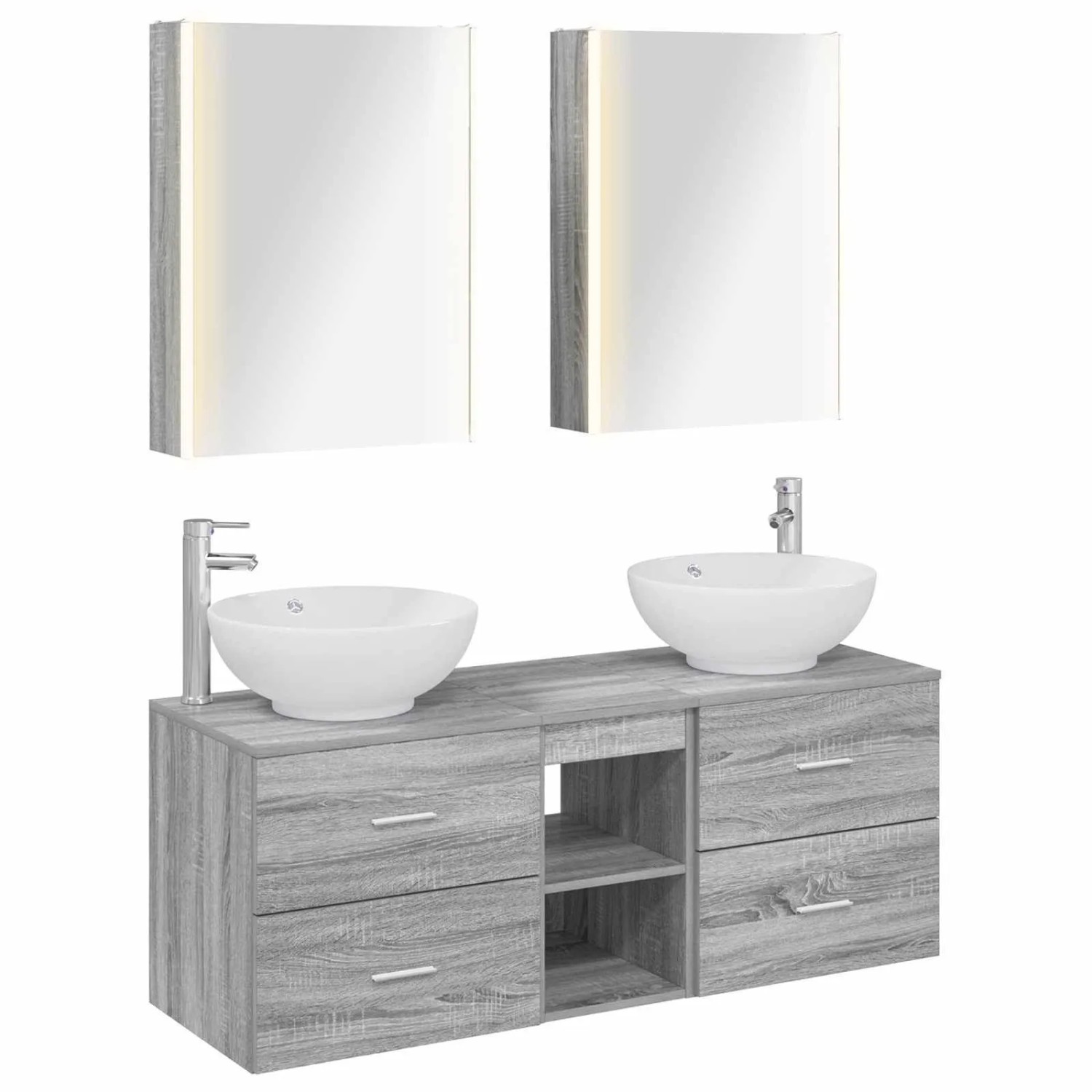 vidaXL Badezimmermöbel-Set 5-Tlg Grau Sonoma Ingenieurholz und Glas 3406972