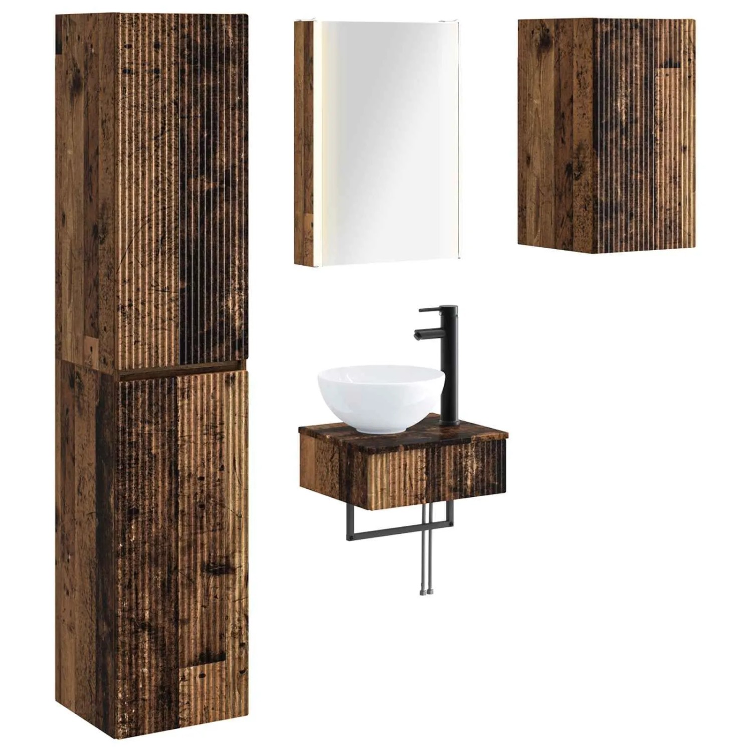 vidaXL Badezimmermöbel-Set 5-Tlg Altholz Ingenieurholz und Glas 3407261