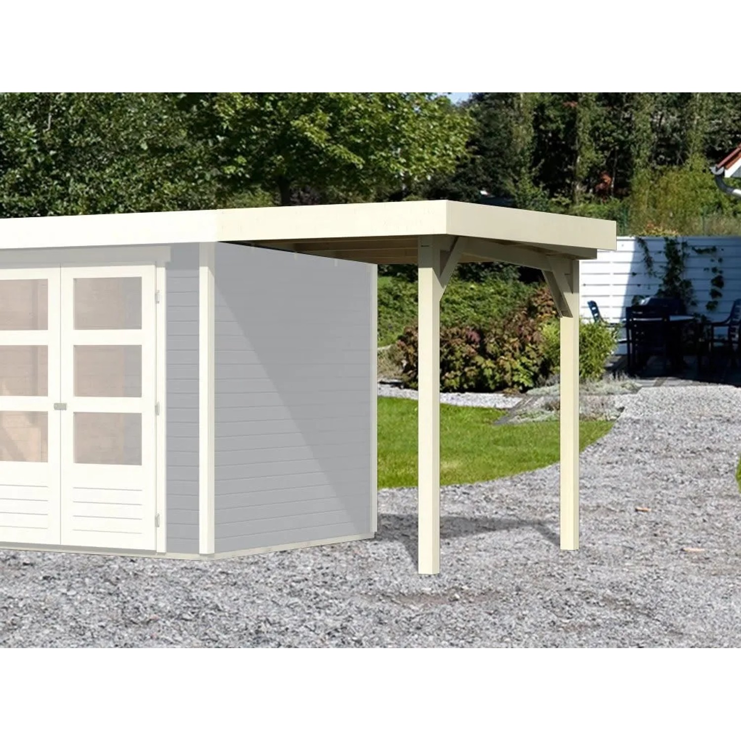Karibu Anbaudach Elfenbeinweiß für Gartenhaus Askola 2 3 Münster 1 2 Kerko 3 4 Bielefeld 1 2