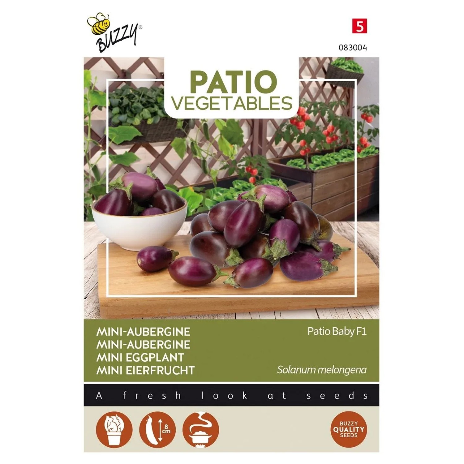 Buzzy Patio Veggies Mini-Eierfrucht Patio Baby F1 Samen Circa 6 SamenGeeignet für Kleine Räume wie Balkon