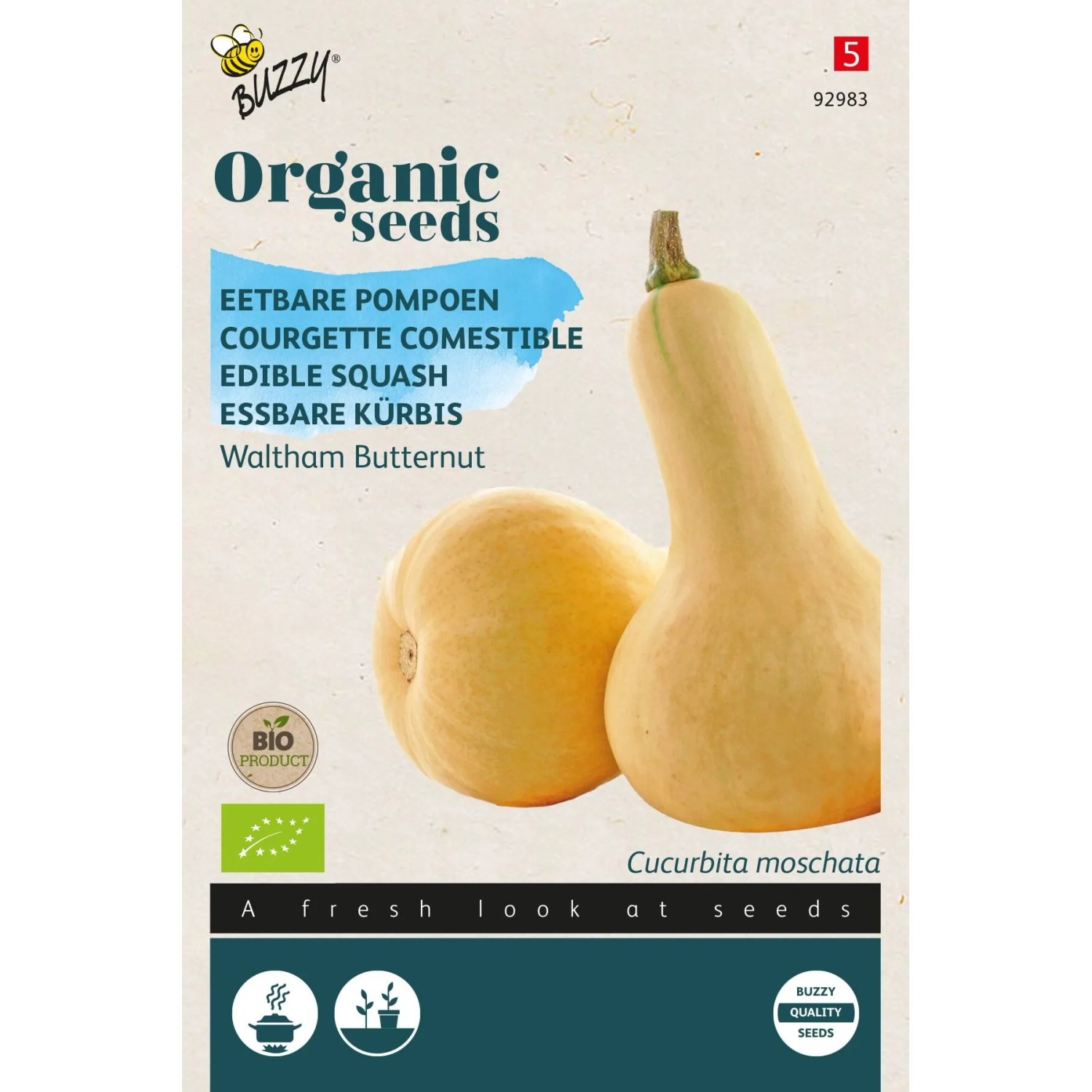 Butternut-Kürbis 'Waltham Butternut' Buzzy Organic Bio Samen Circa 2 g Süßes Orangefarbenes Fruchtfleisch