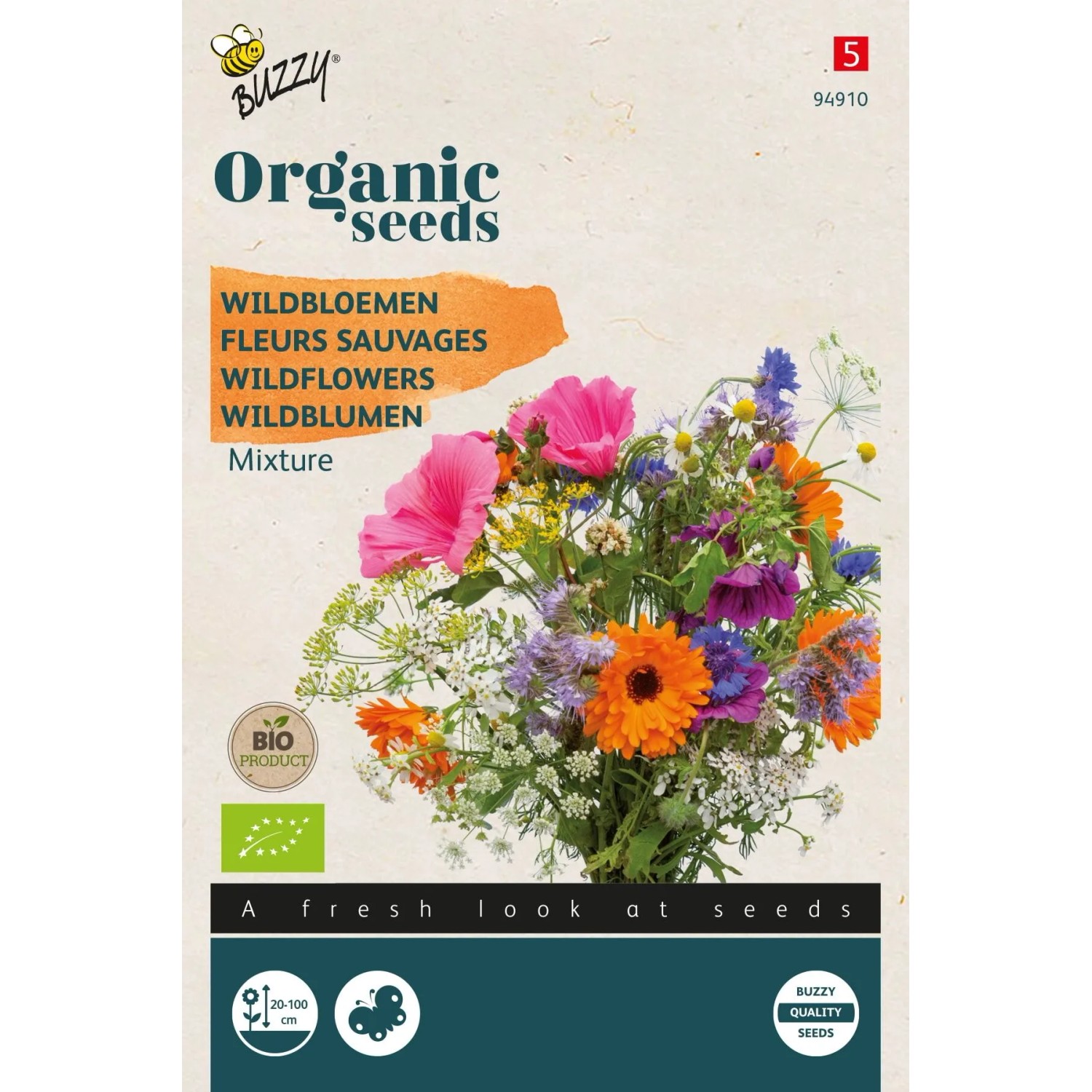Wildblumen-Mischung Buzzy Organic Bio Samen Circa 2 g Biologisch Angebaut