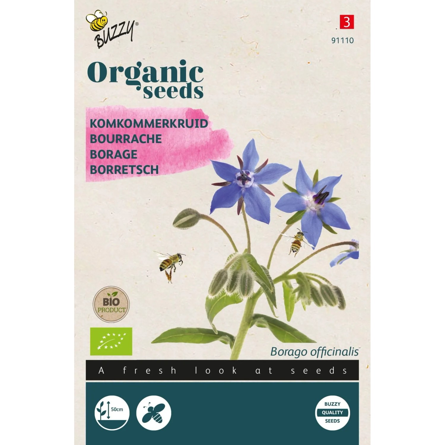 Buzzy Organic Borretsch Borage of BernagieBio Samen Circa 1 grBiologisch Angebaut