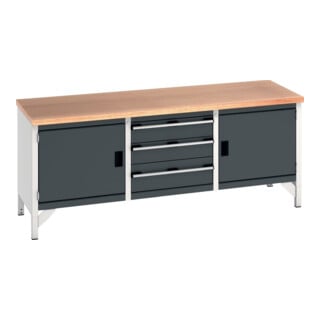 Bott Kastenwerkbank cubio 2 Tür 2 Ablagen Multiplex 2000 x 750 x 840mm RAL 7035/7016