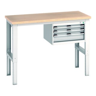 Bott Werkbank cubio 3 Schubladen multiplan höhenverstellbar 1500 x 750 x 740-1140 mm RAL 7035