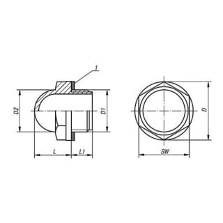 KIPP Ölschauglas gewölbt D1=G3/8 D=22 Thermoplast