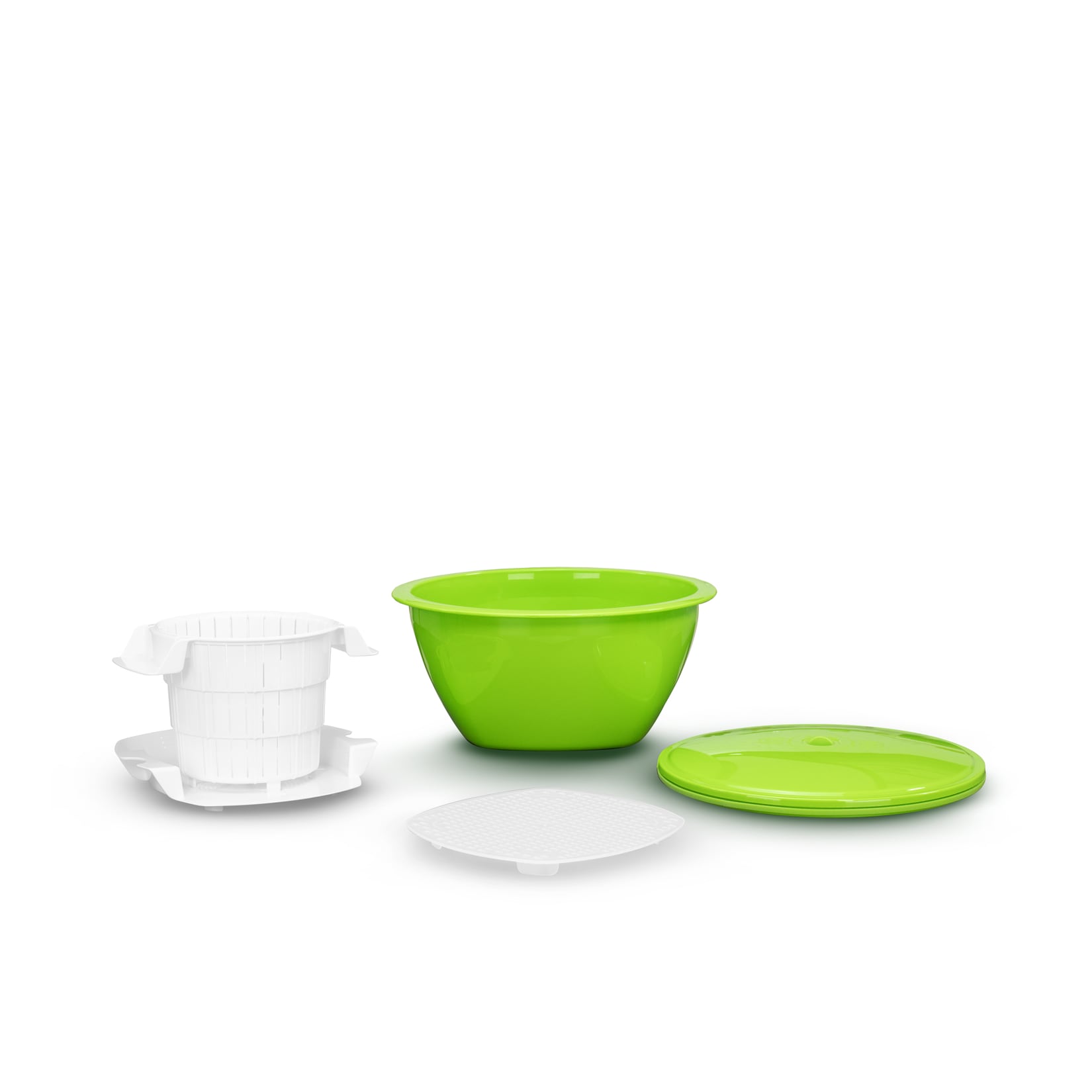 Borner Cheesemaker & Multimaker with keep-fresh lid, sieve salat bowl serving bowl, make your own cream cheese at home green