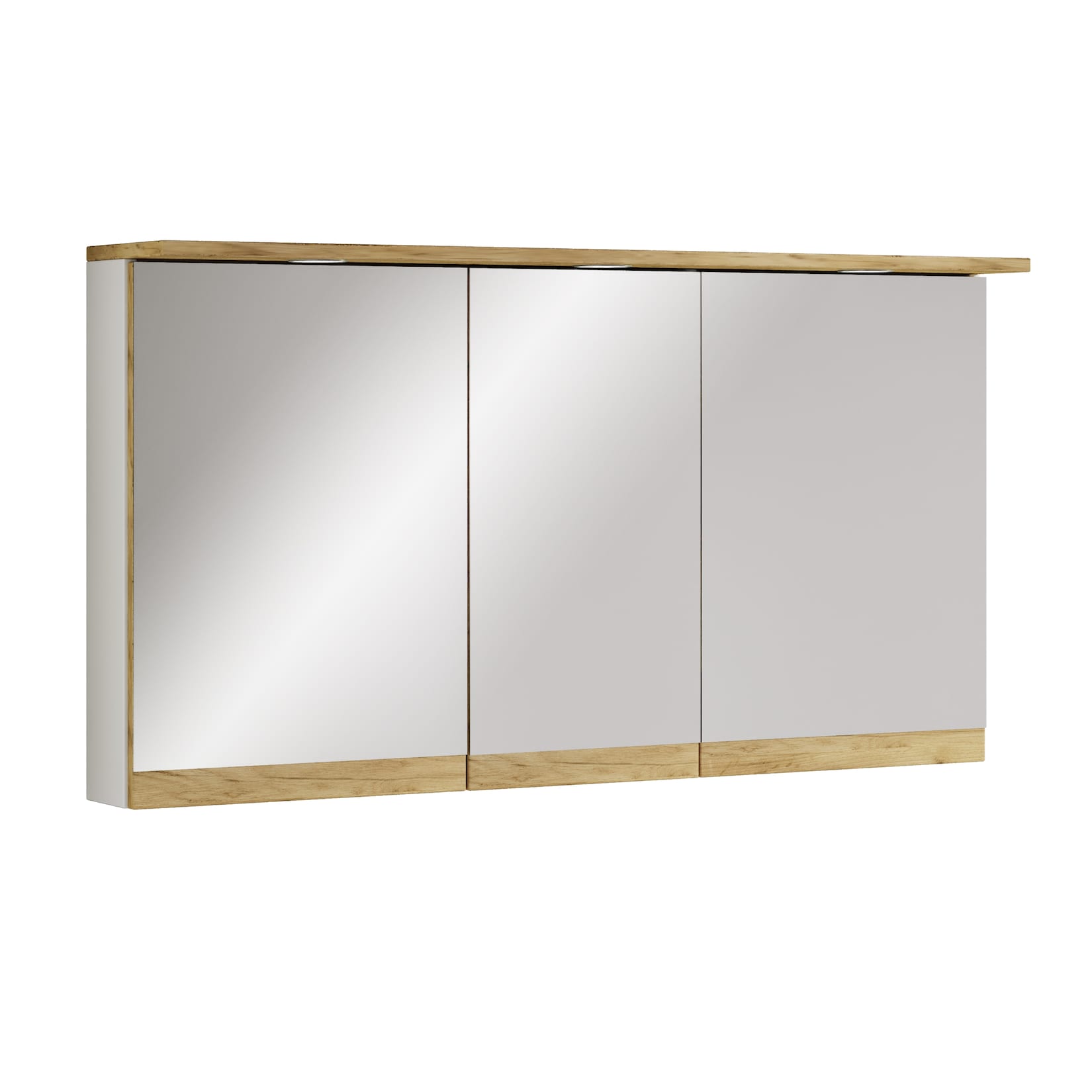 VCM Badspiegelschrank mit Beleuchtung und Steckdose – Spiegelschrank Bad mit 3 Türen und 4 Fächern – Badezimmerschrank hängend – H. 59 x B. 110 x T. 23 cm, Cosila