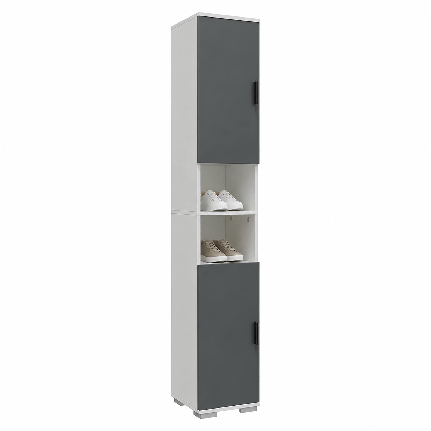 VCM Schuhschrank schmaler Holz Hochschrank mit 2 Türen & 8 Fächern, platzsparender Flurschrank, 178 x 30 x 33 cm, Gados M