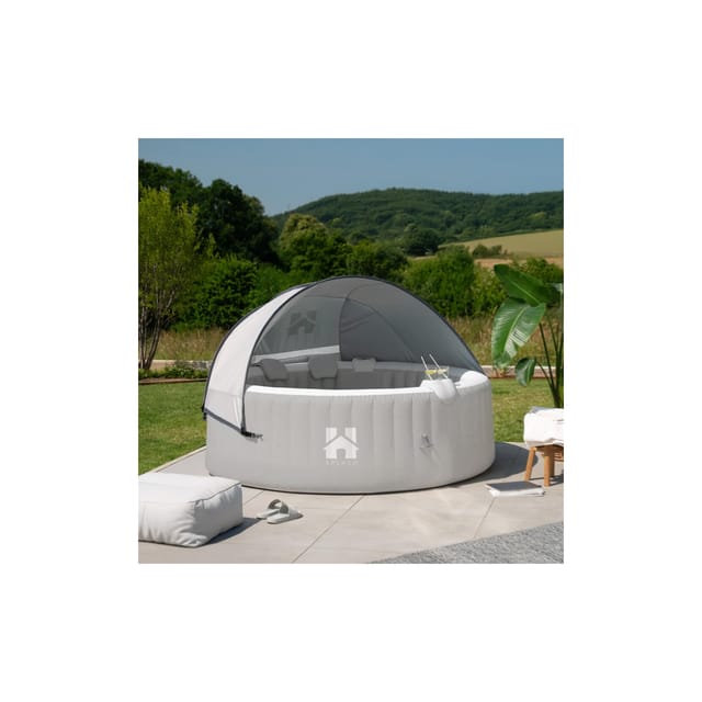 HOME DELUXE Outdoor Whirlpool inkl. Kissen, Getränkehalter und Sonnendach SPLASH - Ø208 cm 6 Personen Grau