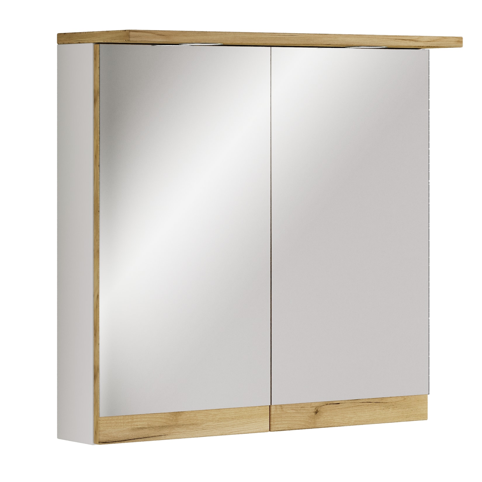 VCM Badspiegelschrank mit Beleuchtung und Steckdose – Spiegelschrank Bad mit 2 Türen und 2 Fächern – Badezimmerschrank hängend – H. 59 x B. 60 x T. 23 cm, Cosila