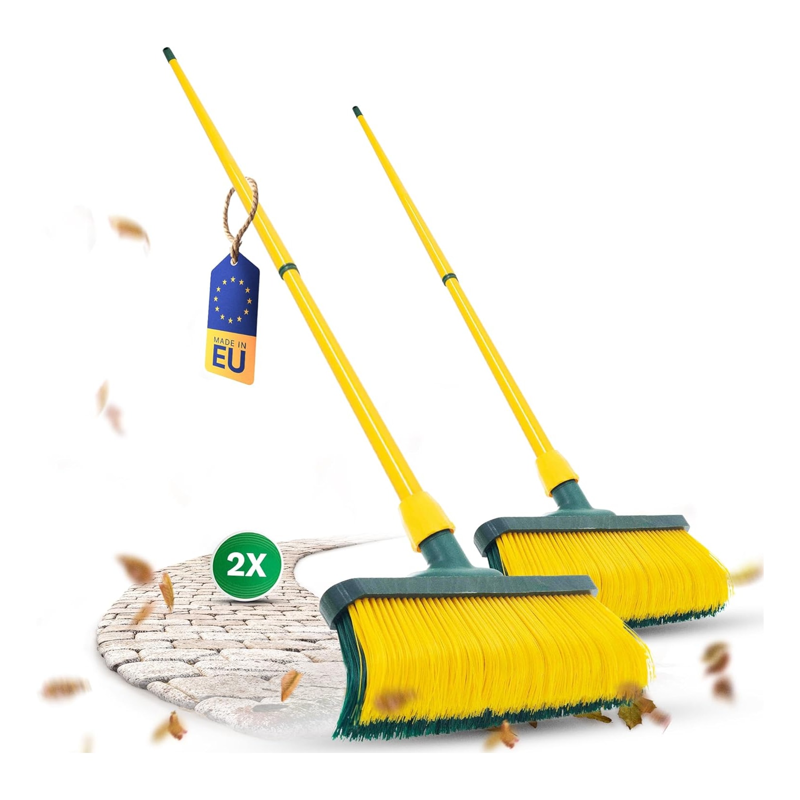 Krallenbesen Set 30 cm Holz mit Stiel Schneebesen Kratzbesen Rasenbesen Besen für draußen Outdoor Garden Broom (2, 30 cm Besen mit Stiel)