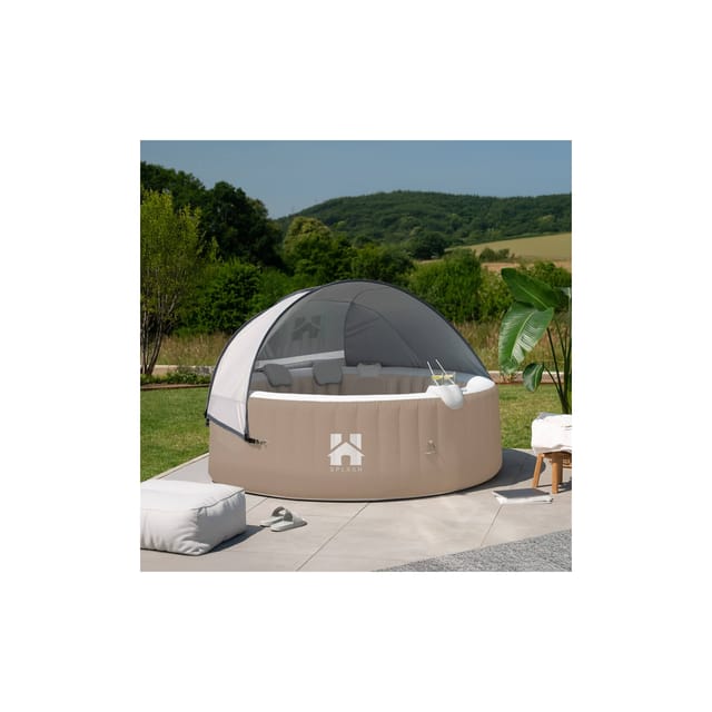 HOME DELUXE Outdoor Whirlpool inkl. Kissen, Getränkehalter und Sonnendach SPLASH - Ø208 cm 6 Personen Beige