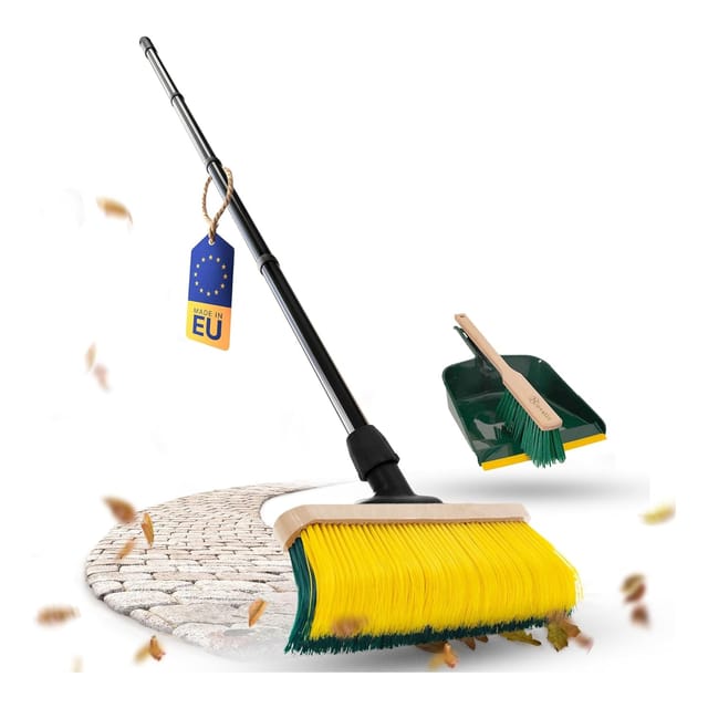 Novaliv Premium Krallenbesen mit Stiel 50cm inkl. Kehrgarnitur Outdoor , Spezialbesen gebogenen Borsten - Ideal als Gartenbesen , Kratzbesen , Kunstrasen Besen , Optimal für Camping , Straßenbesen