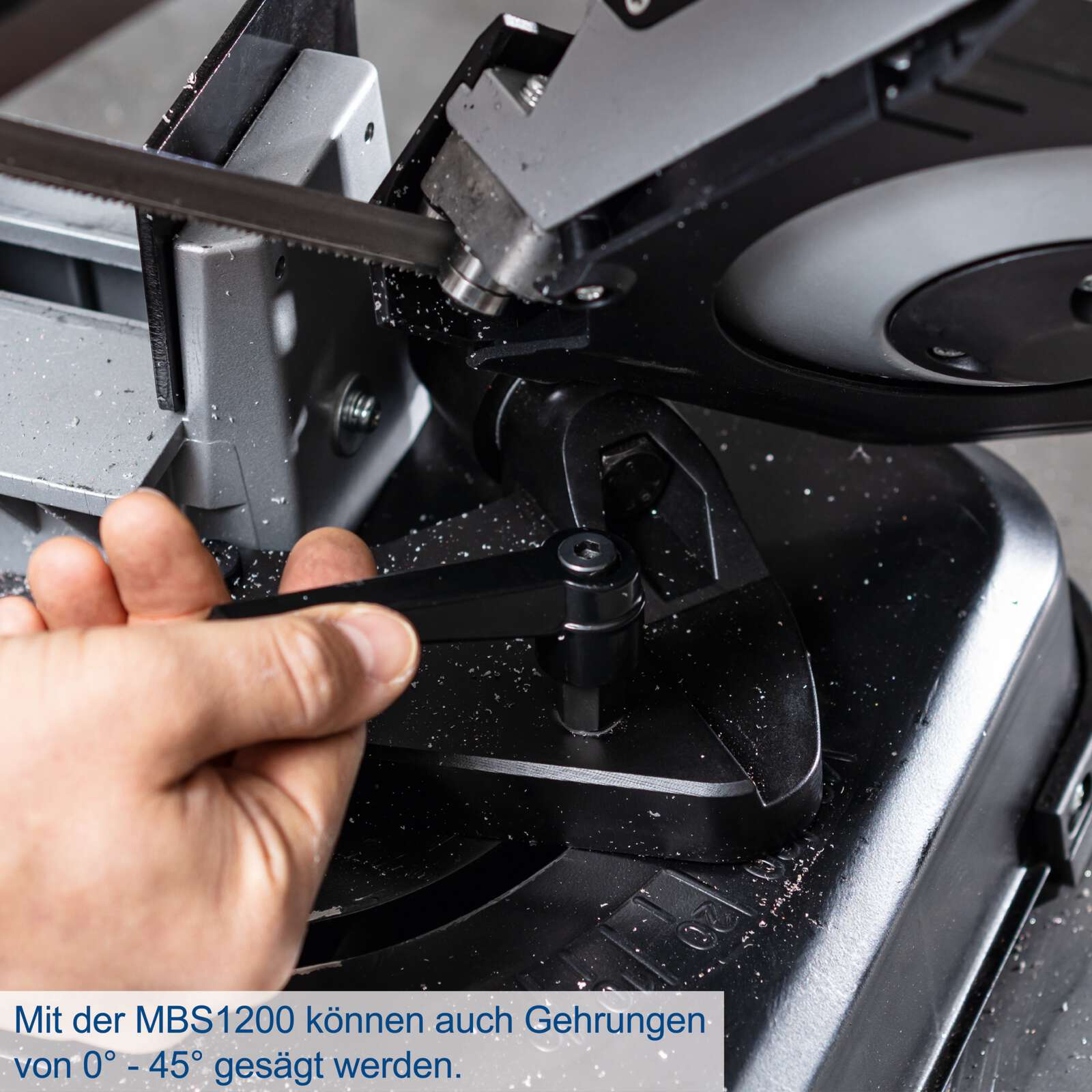Metallbandsäge MBS1200 Scheppach - 1200W | 127mm Schnitthöhe | Vario-Speed | LED-Arbeitslampe | inkl. 2. Sägebänder 10Z / 14Z Bild 4