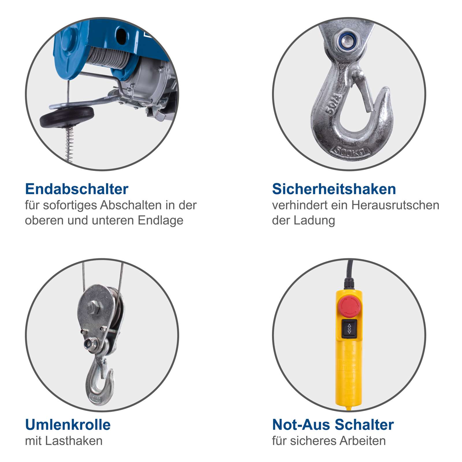 Elektrischer Seilzug HRS500 Scheppach - max. 200kg / 400kg Traglast | 12m / 6m Hubhöhe | 3,2mm Stahlseil | 8m/min - 4m/min Hubgeschwindigkeit Bild 5