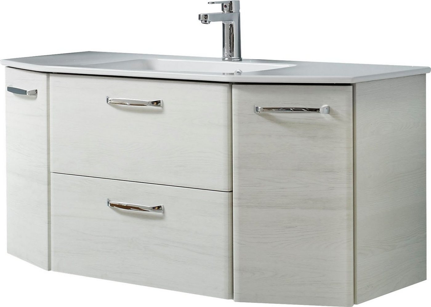 Saphir Waschtisch Quickset Waschplatz inkl. Keramikwaschtisch, 112 cm breit, 2 Türen, Unterschrank mit Waschbecken, inkl. Türdämpfer, Griffe Chrom Glanz Bild 3