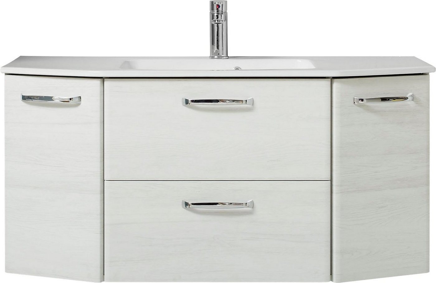 Saphir Waschtisch Quickset Waschplatz inkl. Keramikwaschtisch, 112 cm breit, 2 Türen, Unterschrank mit Waschbecken, inkl. Türdämpfer, Griffe Chrom Glanz Bild 4