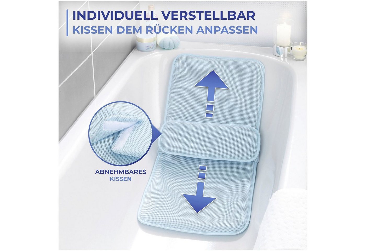 Maximex Badematte Badewanneneinlage, Höhe 20 mm, schnell trocknend, mit Kissen, aus druckentlastendem Polyester-3D-Mesh-Gewebe