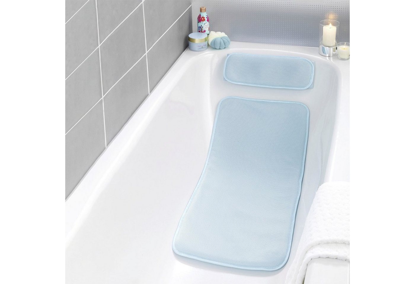 Maximex Badematte Badewanneneinlage, Höhe 20 mm, schnell trocknend, mit Kissen, aus druckentlastendem Polyester-3D-Mesh-Gewebe Bild 2
