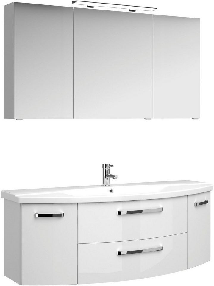 Saphir Badmöbel-Set Serie 4010 2-teilig Keramik-Waschtisch mit LED-Spiegelschrank, (Set), Badezimmer Set 144 cm breit, inkl. Türdämpfer, 5 Türen, 2 Schubladen