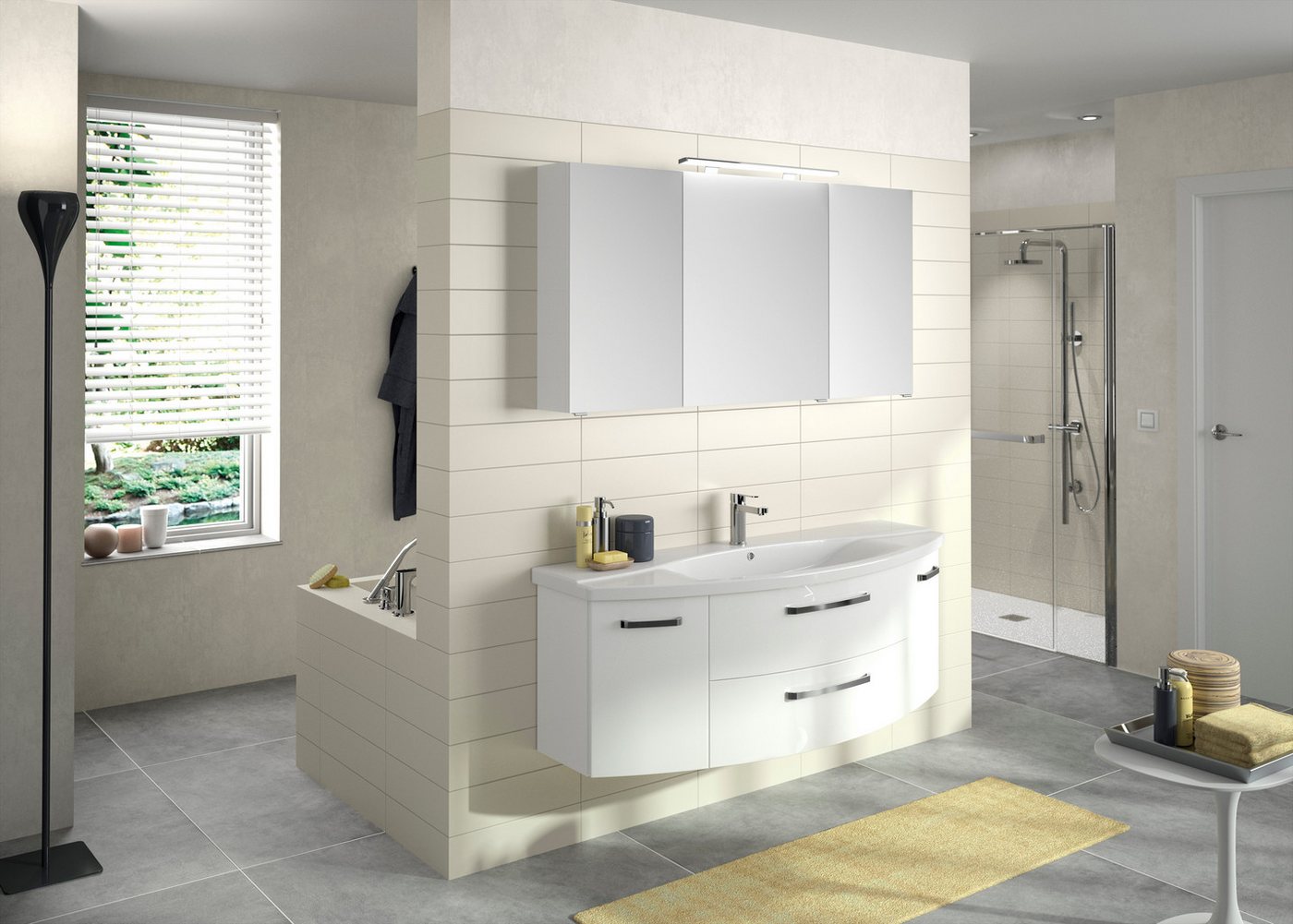 Saphir Badmöbel-Set Serie 4010 2-teilig Keramik-Waschtisch mit LED-Spiegelschrank, (Set), Badezimmer Set 144 cm breit, inkl. Türdämpfer, 5 Türen, 2 Schubladen Bild 3