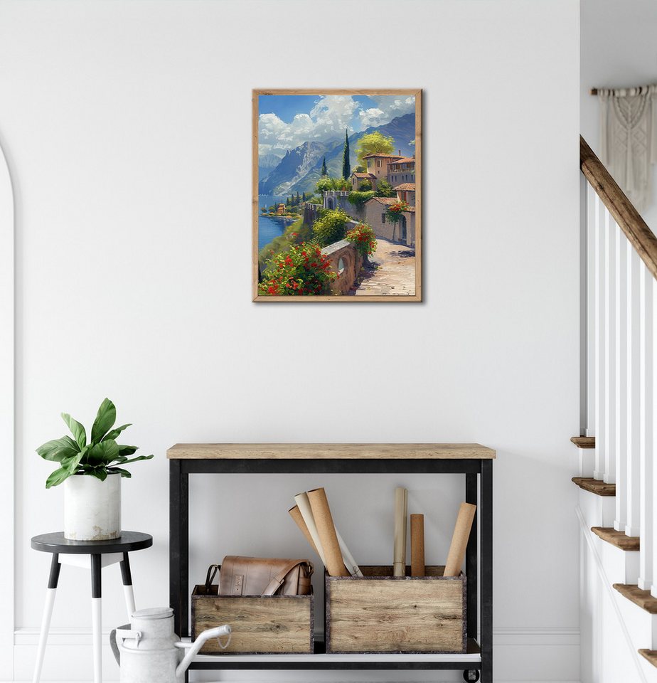 Bönninghoff Bild mit Rahmen Wandbild gerahmt LAKE GARDA 40x50 cm – Natur Wandbild beruhigend, Berge & Alpenbilder, Italien, See, mit dekorativem Rahmen
