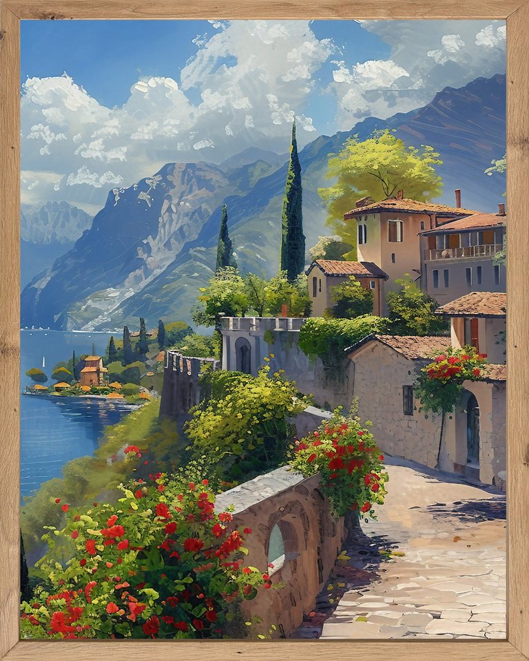 Bönninghoff Bild mit Rahmen Wandbild gerahmt LAKE GARDA 40x50 cm – Natur Wandbild beruhigend, Berge & Alpenbilder, Italien, See, mit dekorativem Rahmen Bild 3