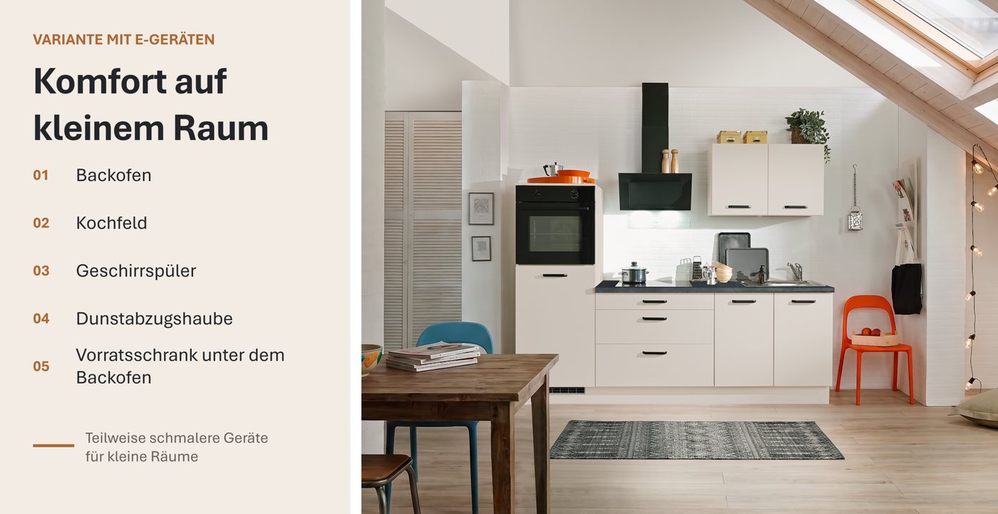 wiho Küchen Küchenzeile Compact: Kleines Format, große Ausstattung, optional mit E-Geräten, Variante ohne Kühlschrank, Breite 240 cm