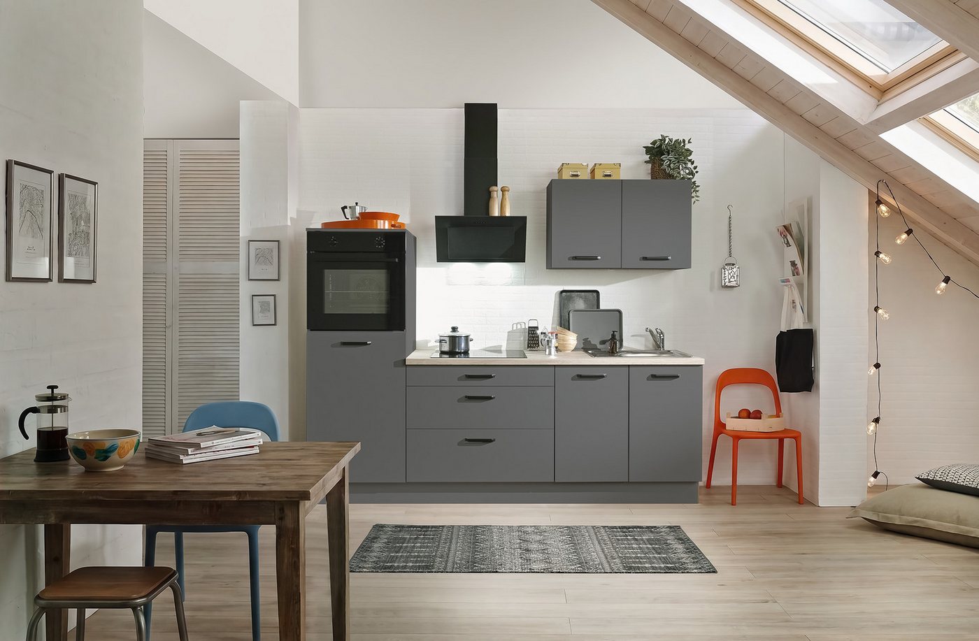 wiho Küchen Küchenzeile Compact: Kleines Format, große Ausstattung, optional mit E-Geräten, Variante ohne Kühlschrank, Breite 240 cm Bild 4