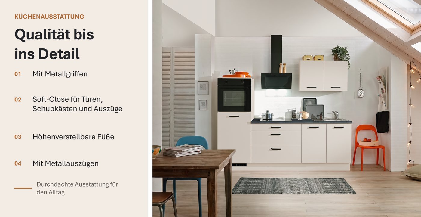 wiho Küchen Küchenzeile Compact: Kleines Format, große Ausstattung, optional mit E-Geräten, Variante ohne Kühlschrank, Breite 240 cm Bild 5