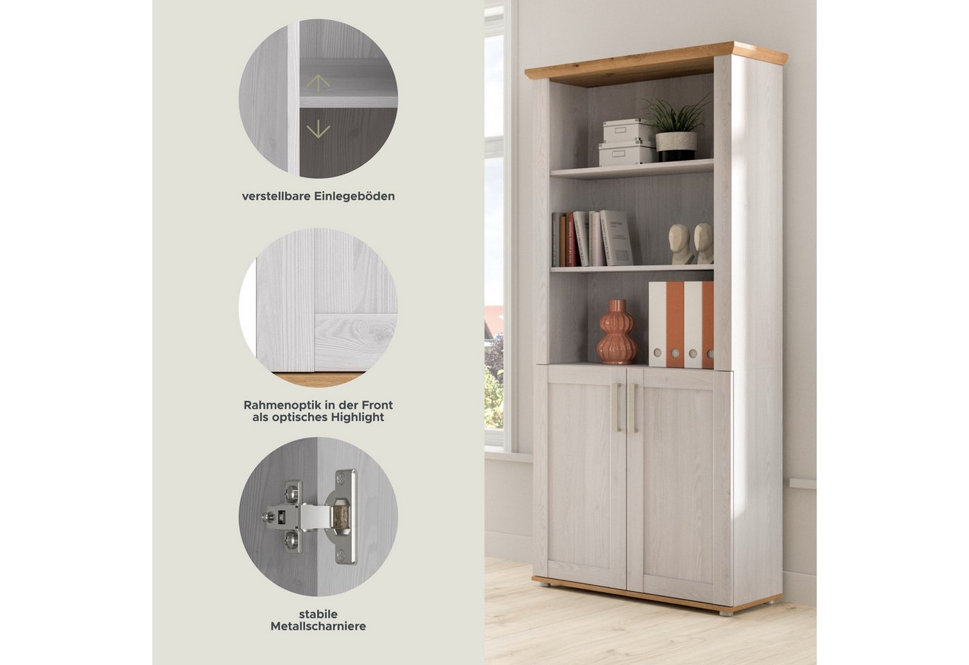 Home affaire Aktenschrank COSENZA, Höhe, 193 cm, 2 Türen, 5 Fächer, 4 Fachböden (in Landhausoptik, mit weiteren Artikel der Serie kombinierbar) Büroschrank, Regal, Mehrzweckschrank, Universalschrank, Regal Bild 2