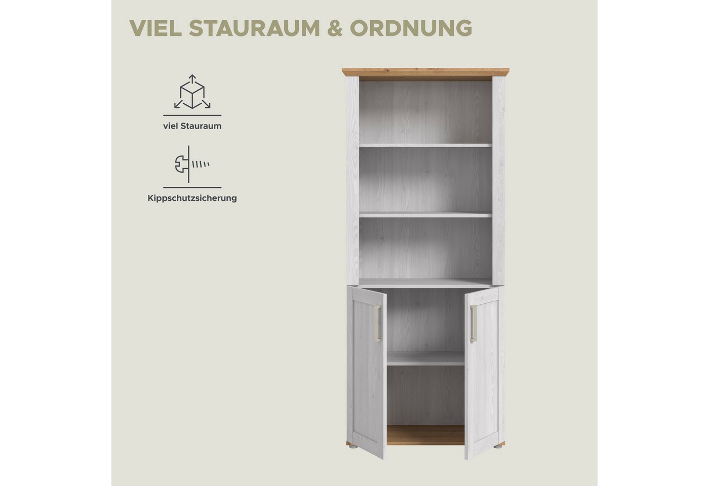 Home affaire Aktenschrank COSENZA, Höhe, 193 cm, 2 Türen, 5 Fächer, 4 Fachböden (in Landhausoptik, mit weiteren Artikel der Serie kombinierbar) Büroschrank, Regal, Mehrzweckschrank, Universalschrank, Regal Bild 3