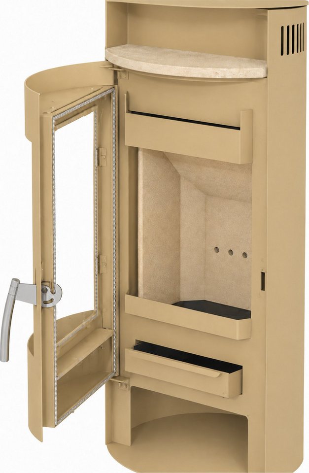Hanseatic Kaminofen MAIA Stahl beige, Lieferung bis ins Wohnzimmer, 6,2 kW, Zeitbrand, NEU und Exklusiv mit Standsteinteefach