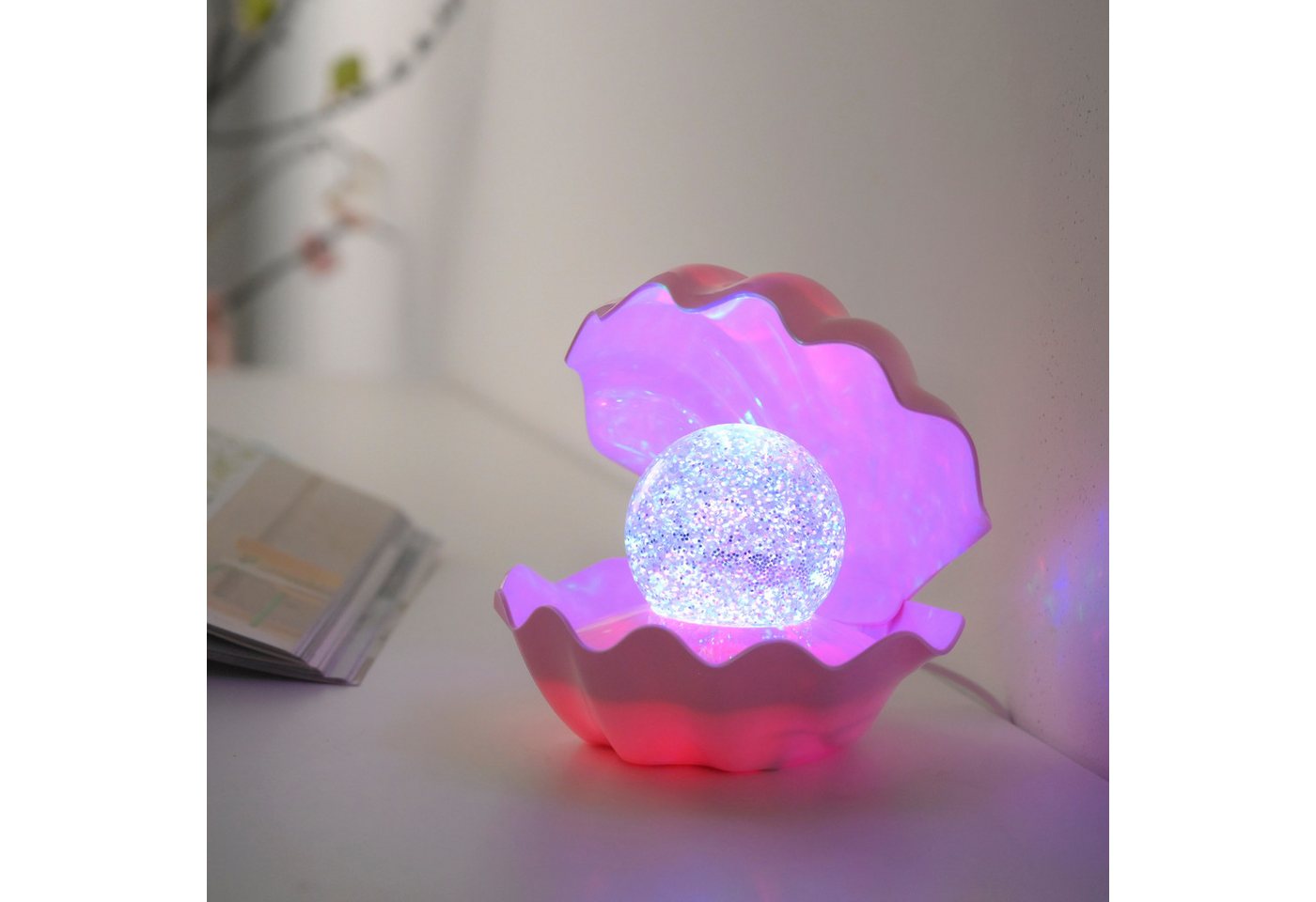 JUST LIGHT LED Tischleuchte ARIELLE, Ein-/Ausschalter, LED fest integriert, Farbwechsler, Glaskugel mit wunderschönem Glitzereffekt