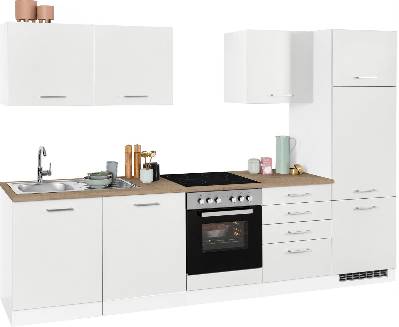 KOCHSTATION Küchenzeile KS-Visby, ohne E-Geräte, Breite 300 cm für Kühlschrank