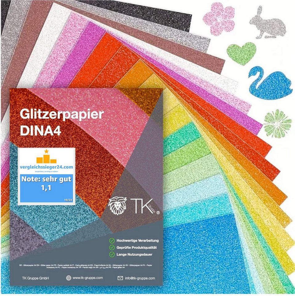 Bastelfreund® Bastelkartonpapier 50x Blatt Glitzerpapier Glitterpapier 300 g/m² - A4 Bedruckbar Basteln, 250 g/m²