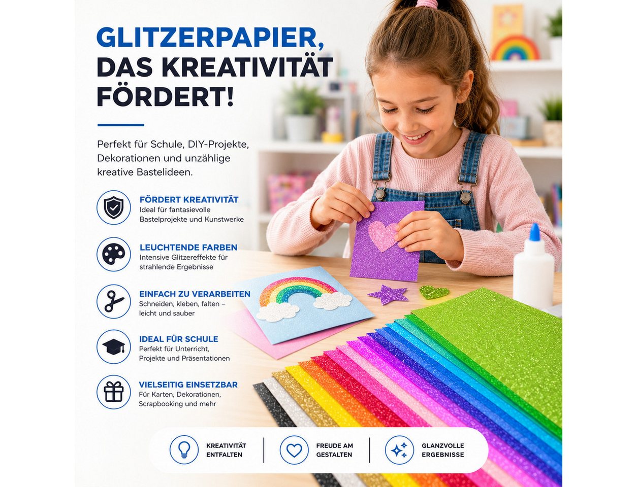 Bastelfreund® Bastelkartonpapier 50x Blatt Glitzerpapier Glitterpapier 300 g/m² - A4 Bedruckbar Basteln, 250 g/m² Bild 2