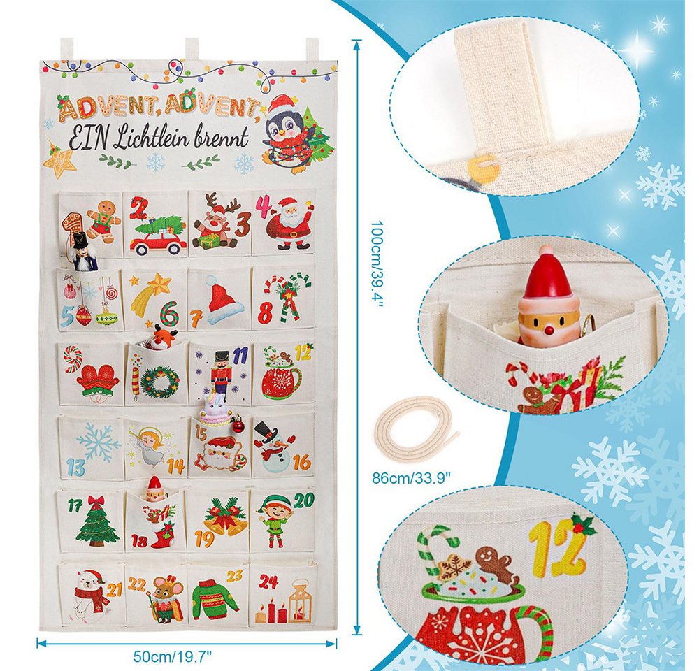 CLTYQ befüllbarer Adventskalender 24-Türiger Adventskalender zum Befüllen aus Stoff 2025, Adventi Adventskalender zum Befüllen mit Individuellen Designs Bild 5