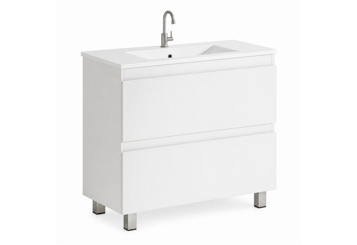 MSMASK Waschtisch Badezimmerschrank mit 2 großen Schubladen und keramischem Waschbecken (1-St), Waschbeckenunterschrank, 81 x 46,5 x 87 cm Bild 4
