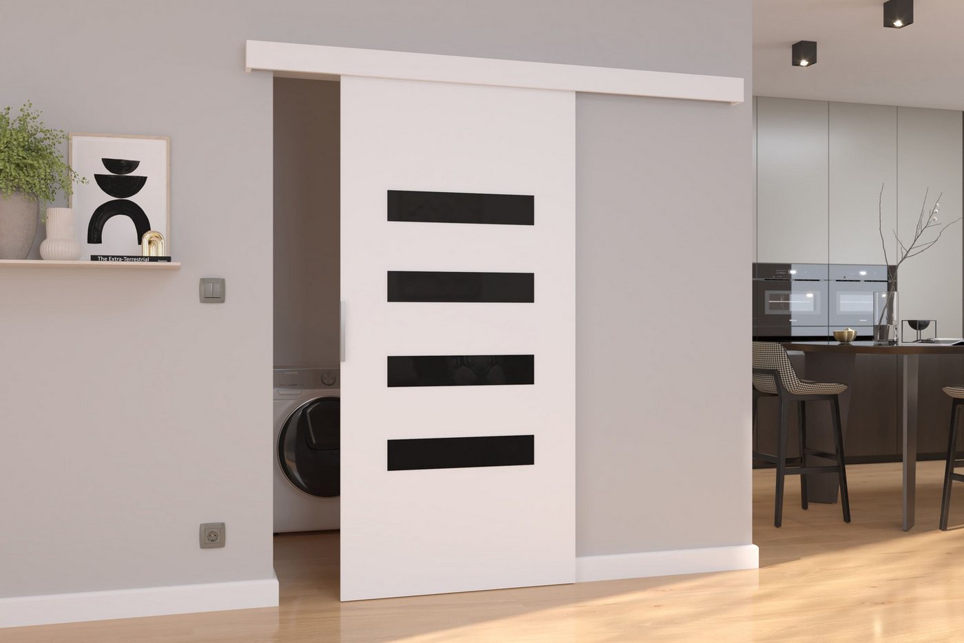 MOEBLO Schiebetür LIRMA (Wandschiebetür – Schiebetür auf Schiene, Gleittür, moderne Türen für Wohnzimmer, Schlafzimmer, Flur, optional mit Soft-Close-System, Schiebetüren Gleittüren Schiebetüre Schiebesysteme Türen auf Schiene Türen mit Schiebemechanismus), (BxHxT): 86/96 x 205 x 1,6 cm Bild 4