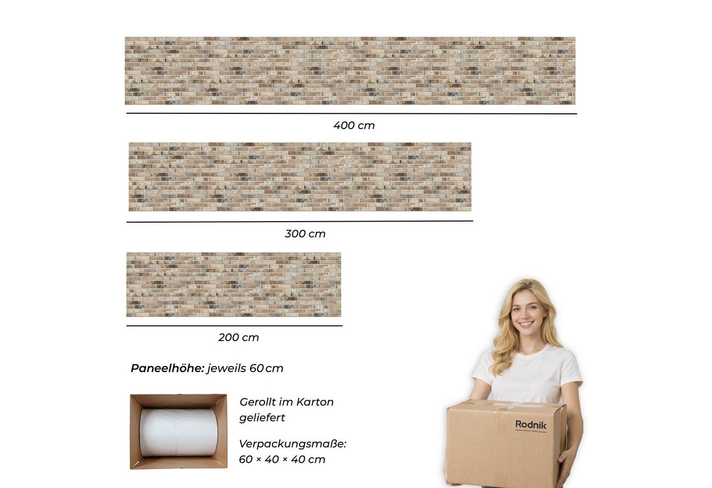 Rodnik Küchenrückwand Steinoptik Ziegelwand Braun, monolithische ABS-Platte mit Direktdruck, formstabil und langlebig